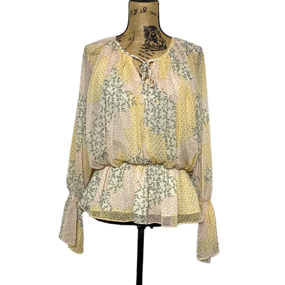 Fate Printed Elastic Waist Boho Chiffon Blouse S